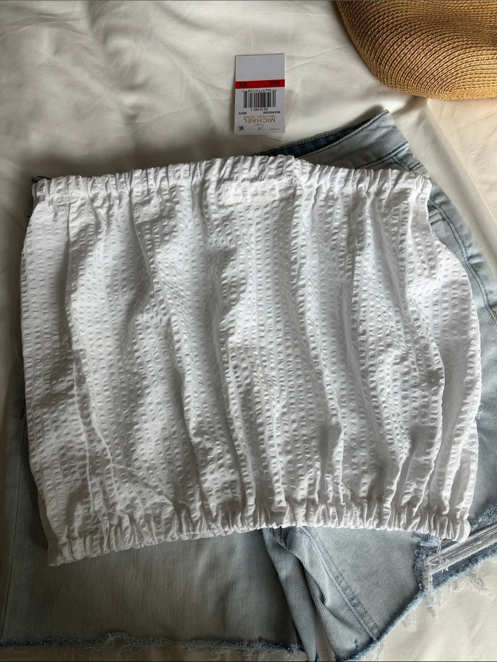 Michael Kors Upcycled White Textured Strapless Tube Top NWT